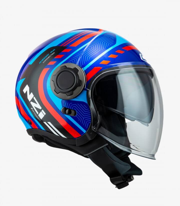 Casco Jet NZI Ringway 2 Duo Connected Azul, rosa y azul mate