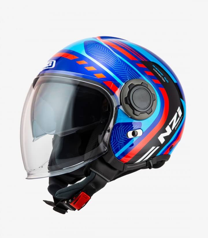 Casco Jet NZI Ringway 2 Duo Connected Azul, rosa y azul mate