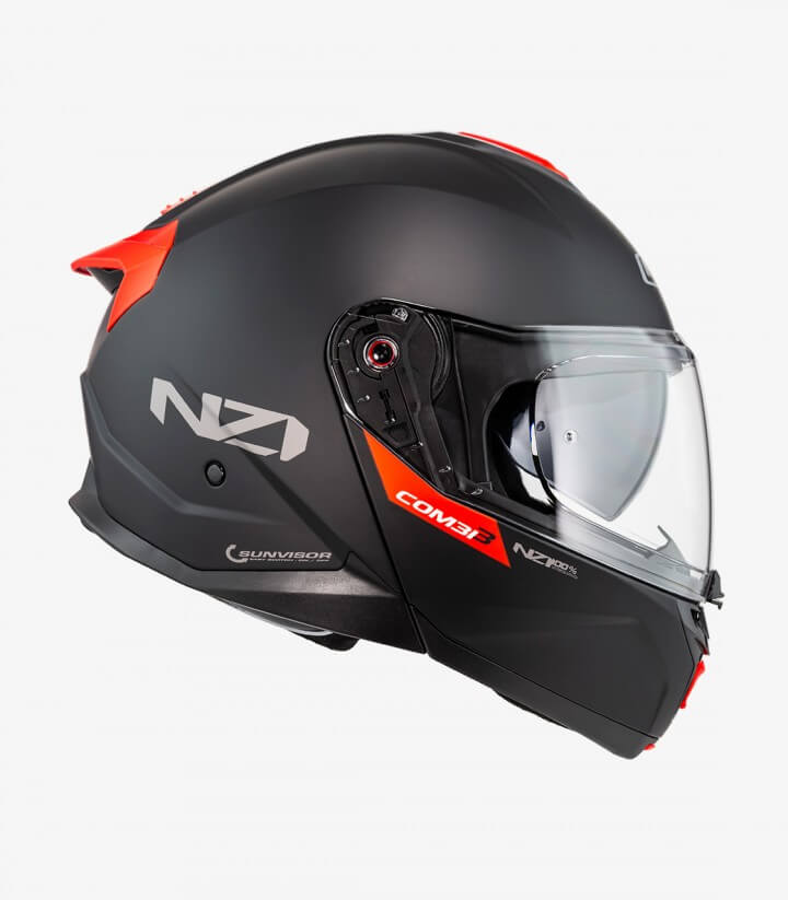Casco Modular NZI Combi 3 Duo Solid Negro y Rojo Mate