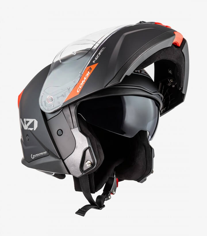 NZI Combi 3 Duo Solid Black and Red Matt Modular Helmet