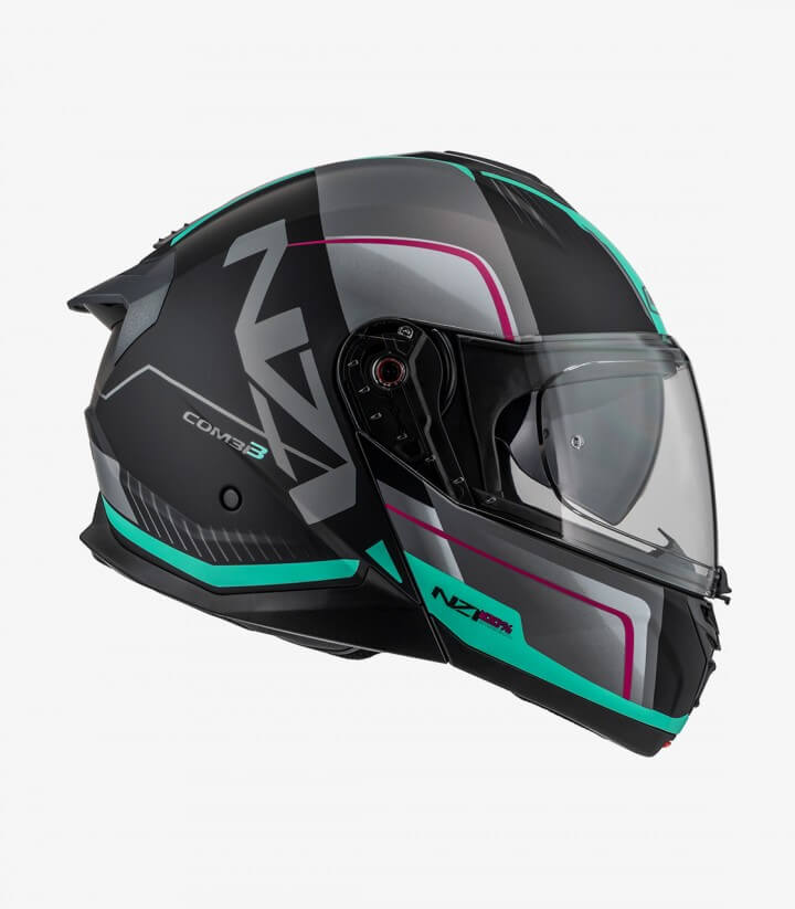 Casco Modular NZI Combi 3 Duo Orbe Negro, Antracita y Turquesa Mate