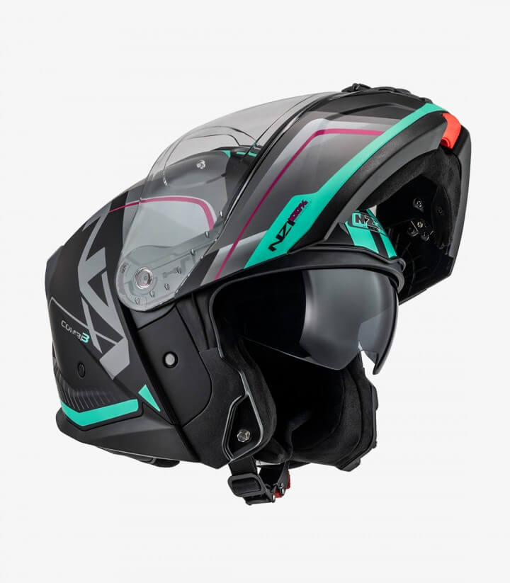 Casco Modular NZI Combi 3 Duo Orbe Negro, Antracita y Turquesa Mate