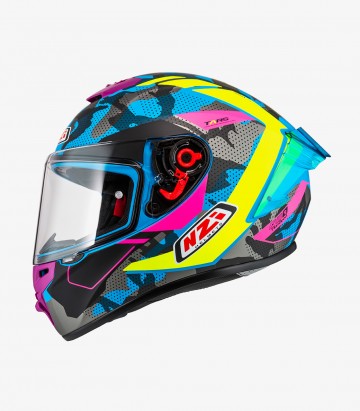 Integralhelm NZI Trendy 3 Stream Camu Blau, Neon und Rosa + getöntes Visier