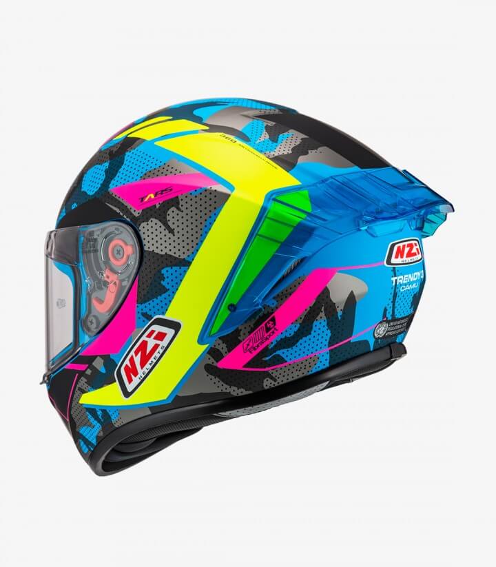 Integralhelm NZI Trendy 3 Stream Camu Blau, Neon und Rosa + getöntes Visier