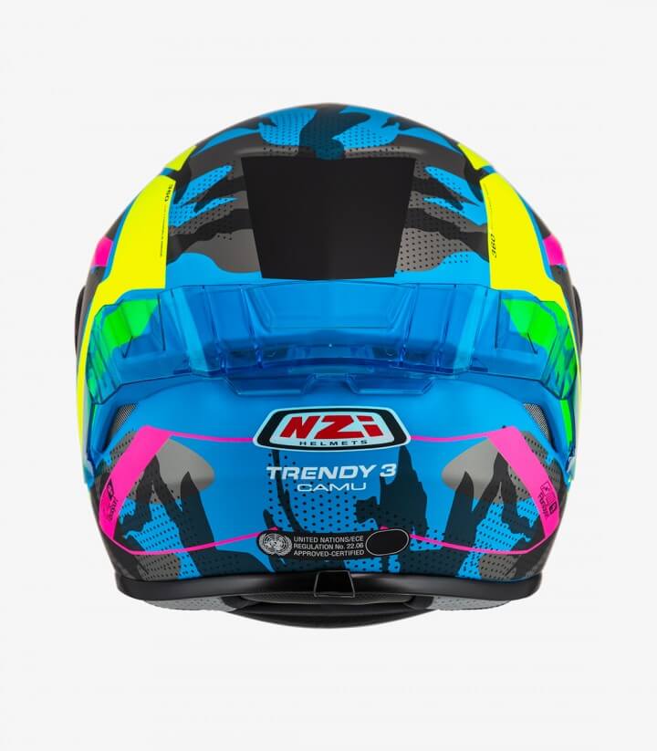 Casco Integral NZI Trendy 3 Stream Camu Azul, neón y rosa + visor tintado