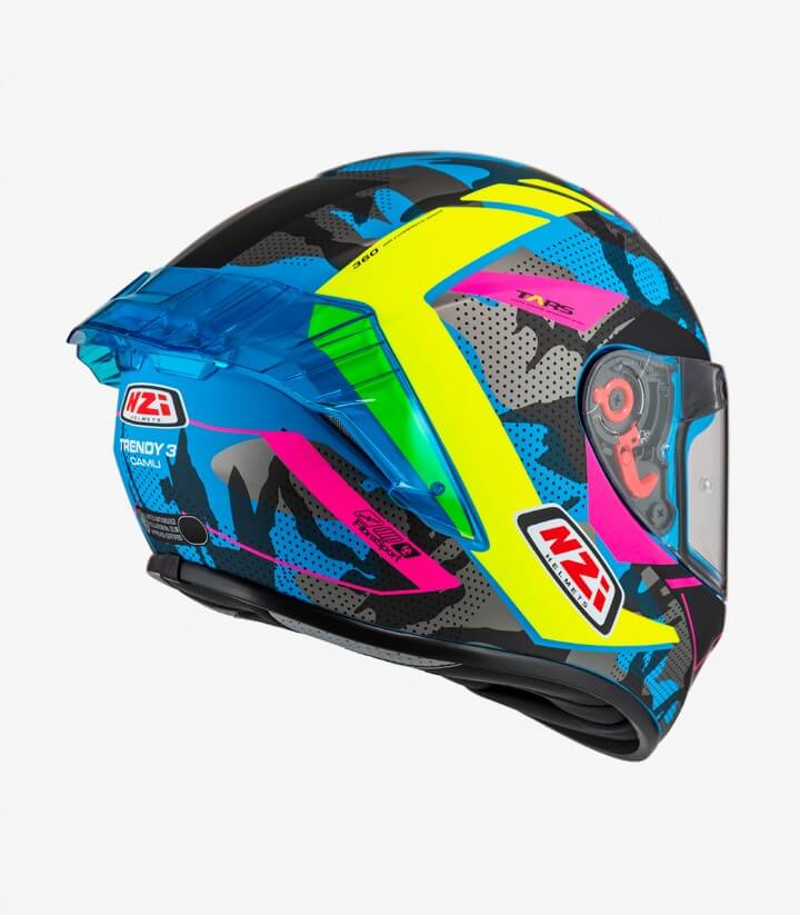 Integralhelm NZI Trendy 3 Stream Camu Blau, Neon und Rosa + getöntes Visier