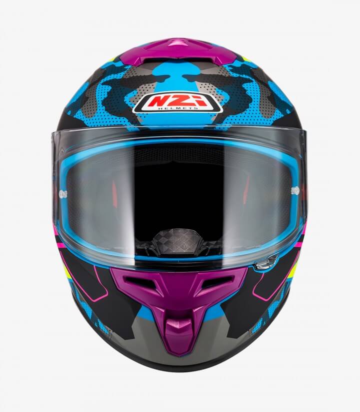 Casco Integral NZI Trendy 3 Stream Camu Azul, neón y rosa + visor tintado