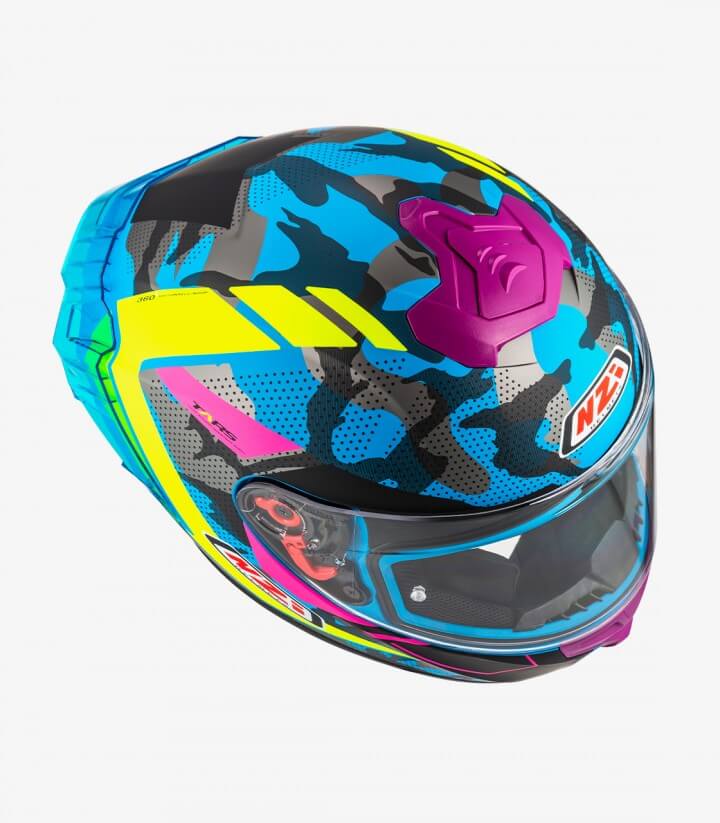 Casco Integral NZI Trendy 3 Stream Camu Azul, neón y rosa + visor tintado