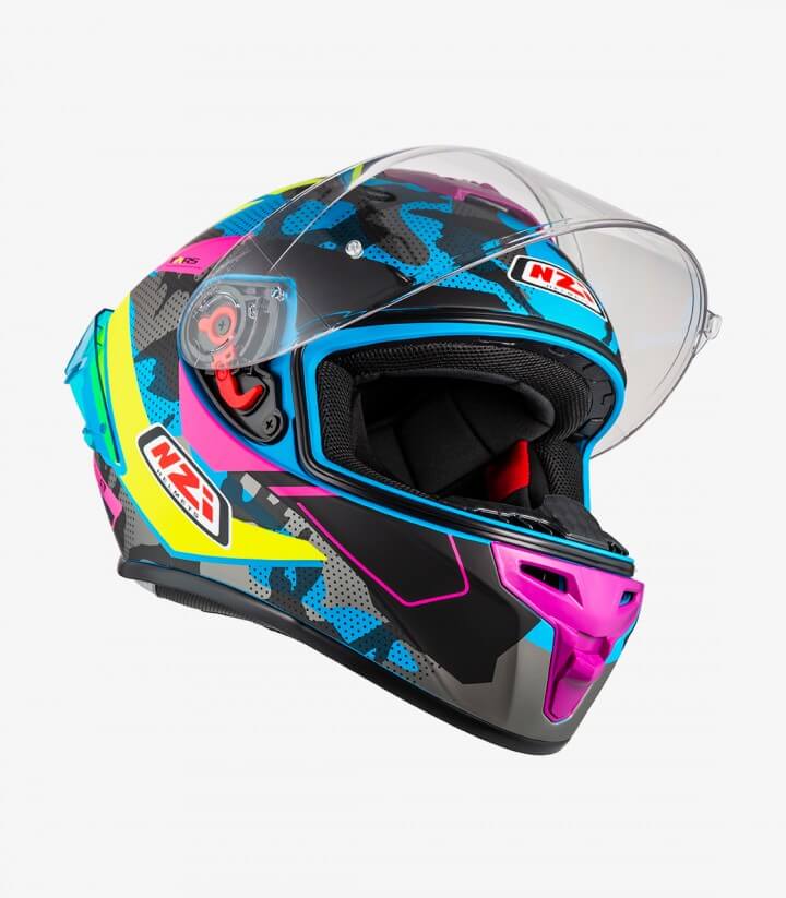 Integralhelm NZI Trendy 3 Stream Camu Blau, Neon und Rosa + getöntes Visier