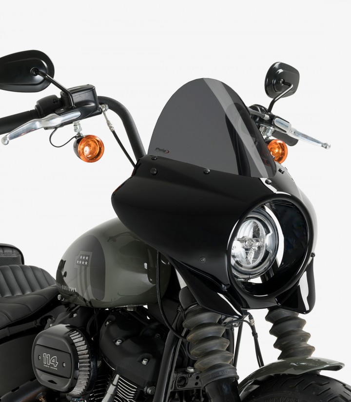 Harley Davidson Softail Street BOB FXBB (18-24) Puig Mirage Touring Glossy black / Dark smoked Semi-fairing 21332F