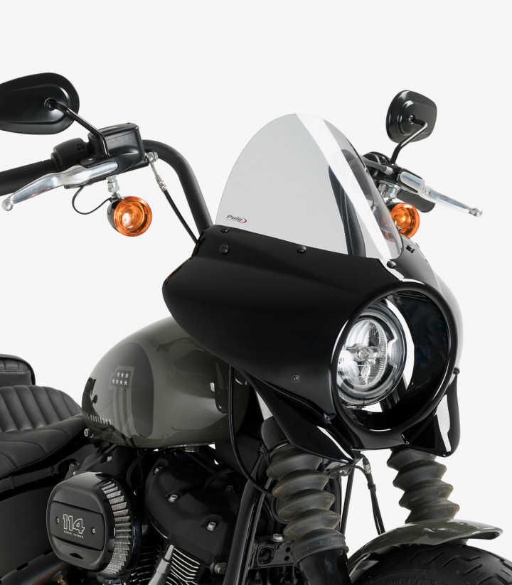 Harley Davidson Softail Street BOB FXBB (18-24) Puig Mirage Touring Glossy black / Smoked Semi-fairing 21332H