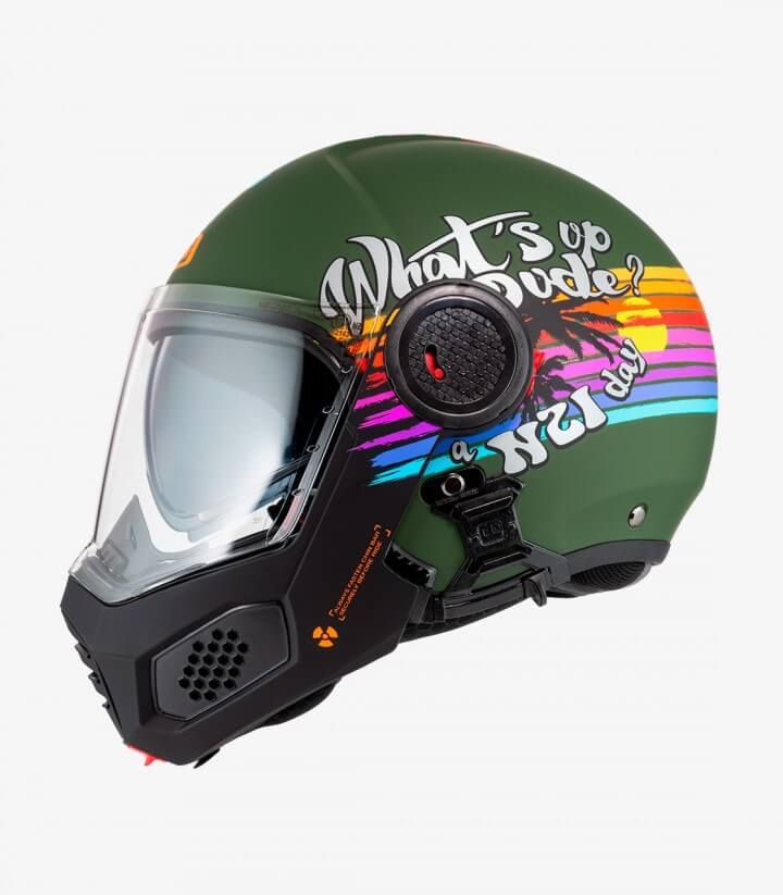 Klapphelm NZI Minimod Duo Rainbow Mattgrün und Regenbogen