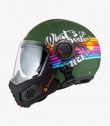 Klapphelm NZI Minimod Duo Rainbow Mattgrün und Regenbogen