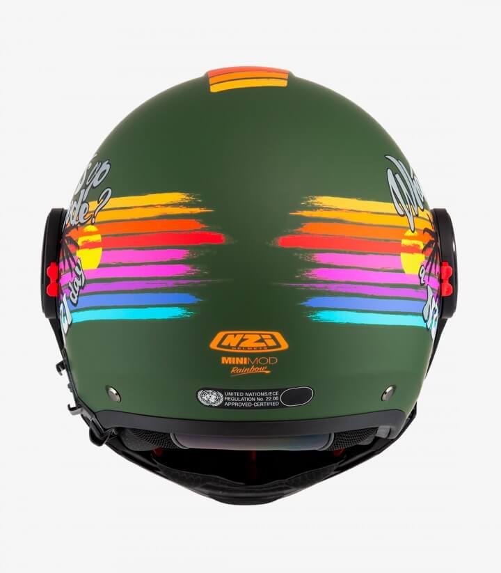 Klapphelm NZI Minimod Duo Rainbow Mattgrün und Regenbogen