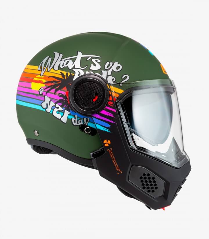 Casco Modular NZI Minimod Duo Rainbow Verde Mate y Arcoirís