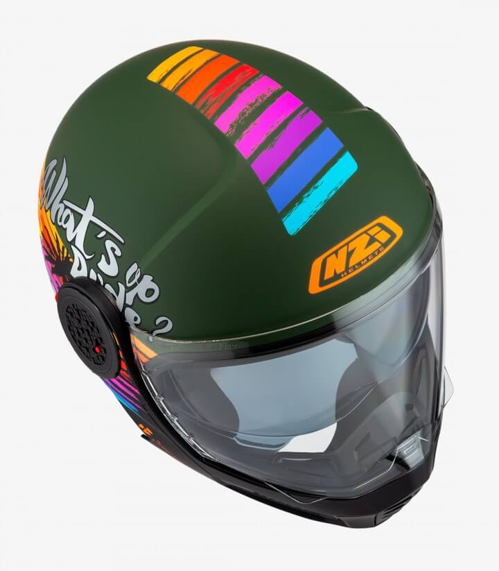 Klapphelm NZI Minimod Duo Rainbow Mattgrün und Regenbogen
