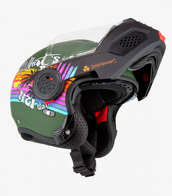 Casco Modular NZI Minimod Duo Rainbow Verde Mate y Arcoirís