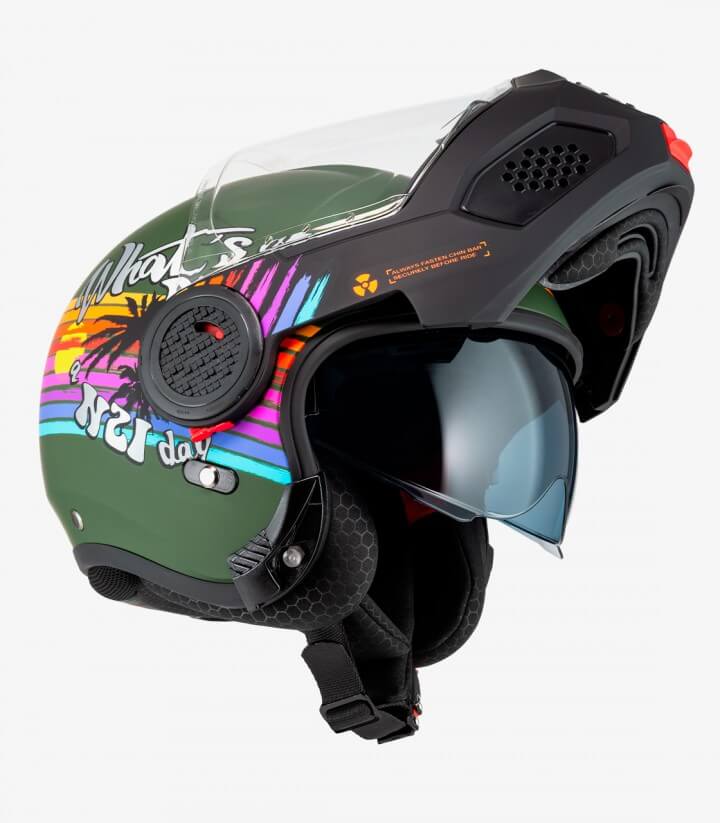 Casco Modular NZI Minimod Duo Rainbow Verde Mate y Arcoirís