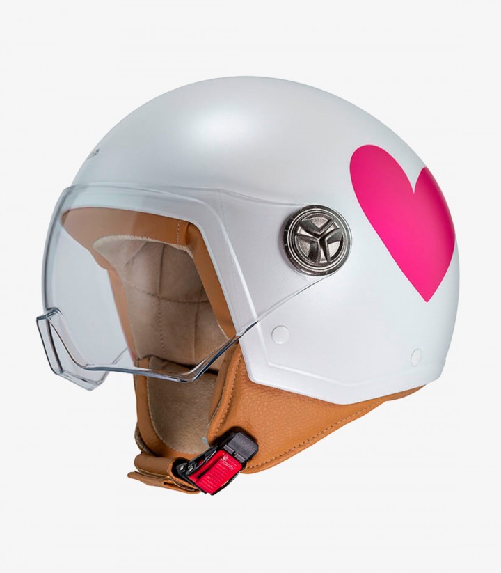Casco Jet NZI Zeta 2 ARP Corazón Rosa y Blanco Mate