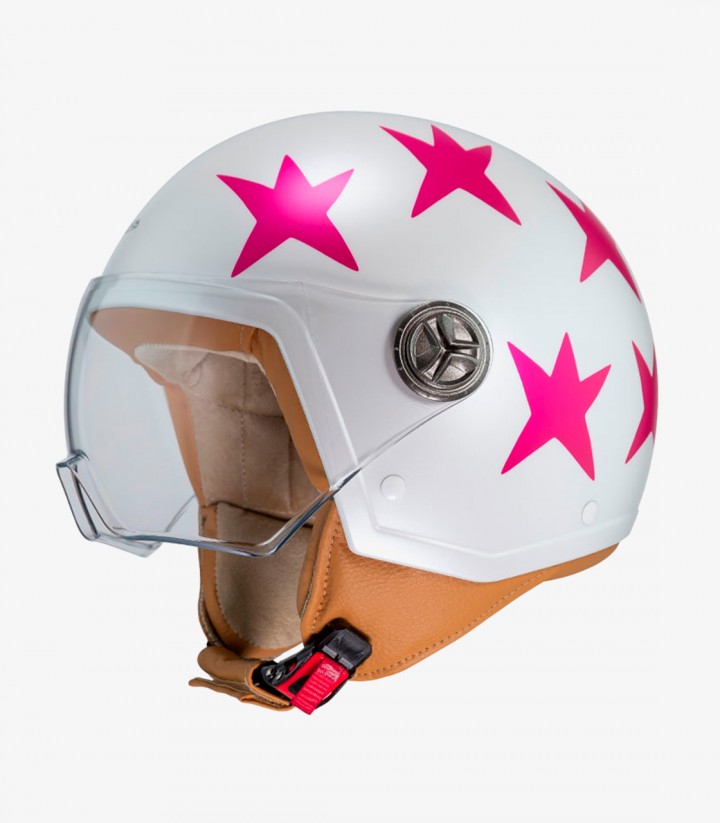 Casco Jet NZI Zeta 2 ARP Estrellas Rosa y Blanco Mate