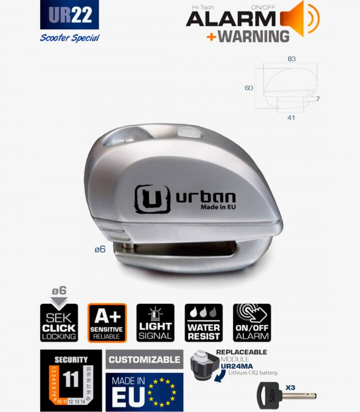 Candado de disco con alarma Urban UR22