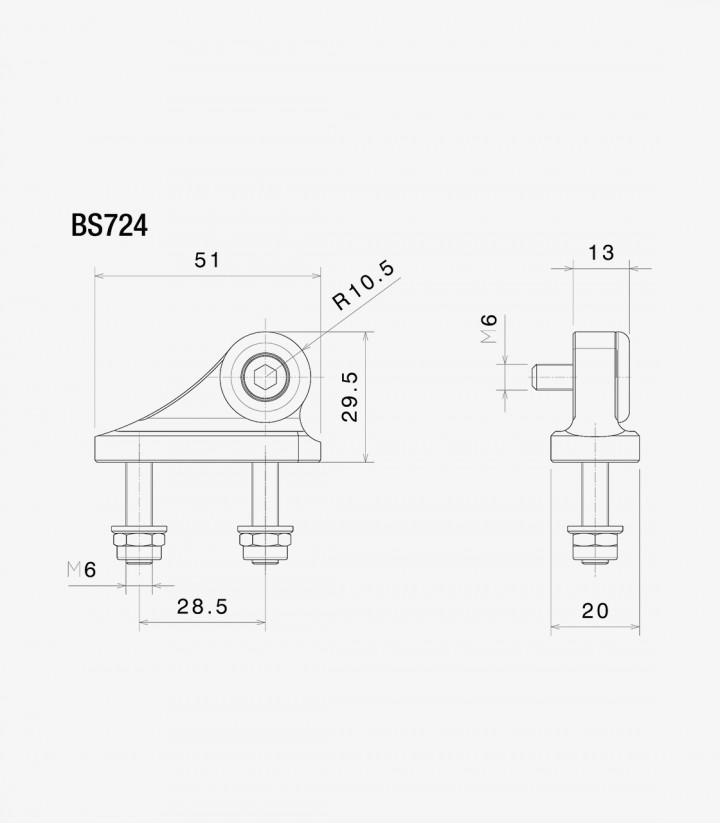 Adaptador Espejo Carenado Rizoma para Triumph Daytona 675, Yamaha FZ6 Fazer S2, Yamaha YZF R1 / R1 SP1 / R6 (03-11) BS724B