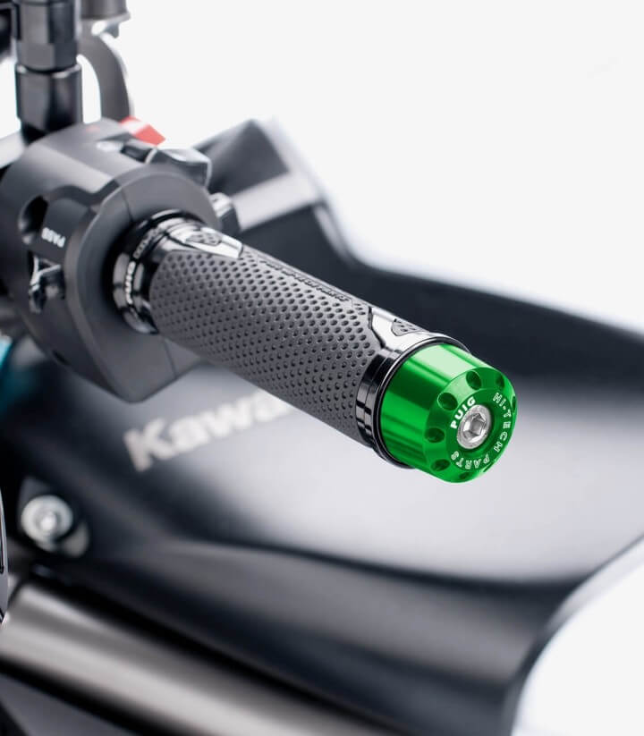 Puig Short Bar Ends in Green for Kawasaki Ninja 650, Ninja H2 SX, Versys-X 300, Z650