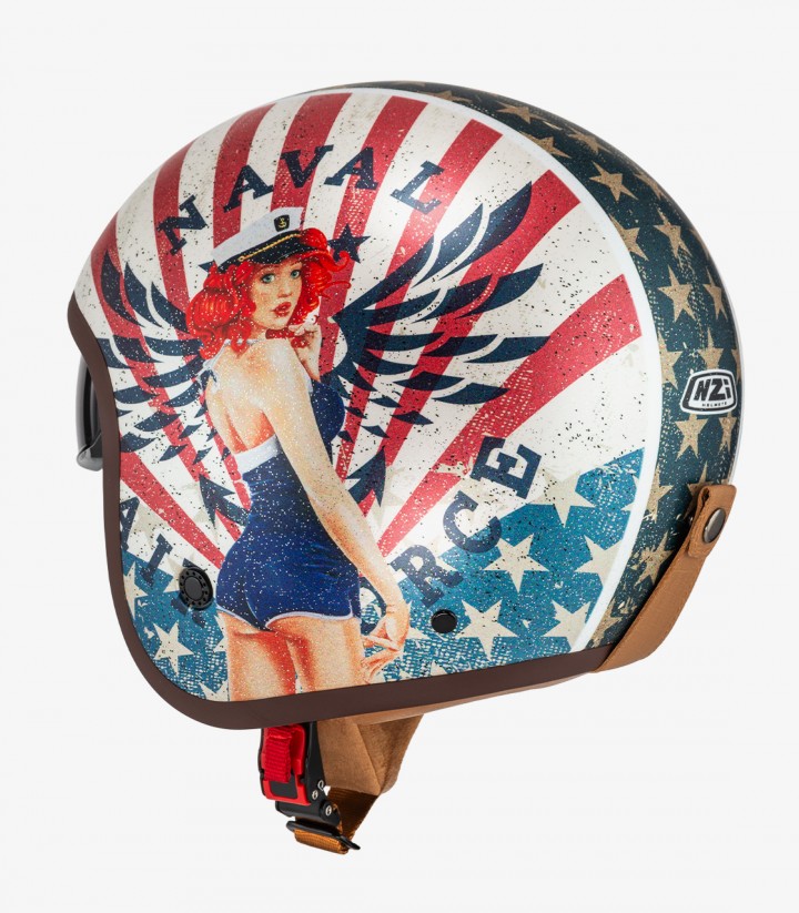 Casco Jet NZI Hopper Naval Blanco y Rojo Mate
